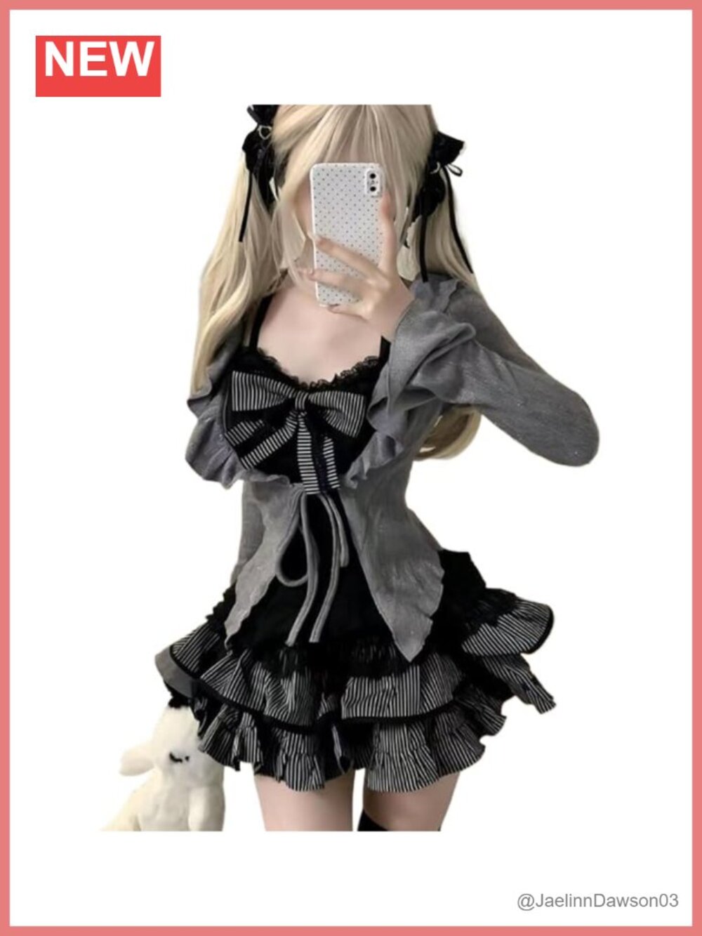 Y2K Gothic Kawaii 3-Piece Skirt Set Cardigan Lace Camisole Tiered